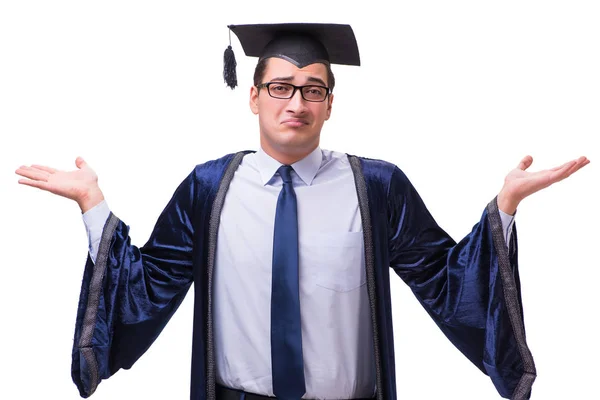 Jovem estudante graduando-se isolado no branco — Fotografia de Stock