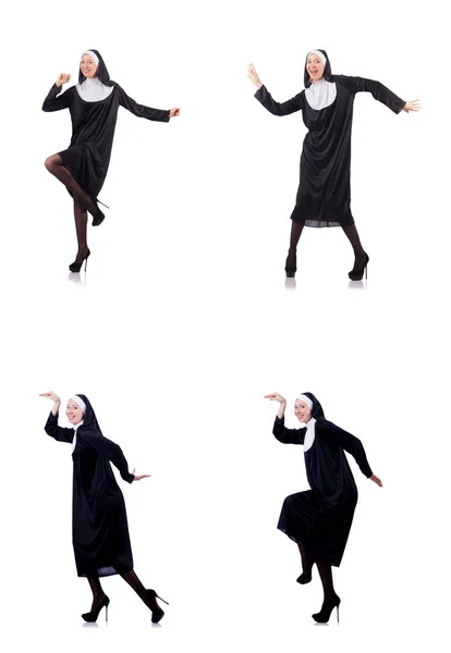 Pretty nun isolated on white — Stock Photo, Image