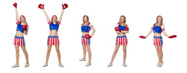 Beyaz arkaplanda izole edilmiş kadın boksör