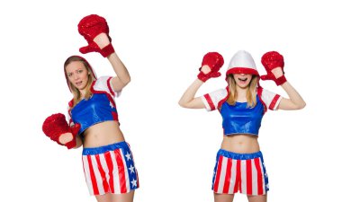 Beyaz arkaplanda izole edilmiş kadın boksör