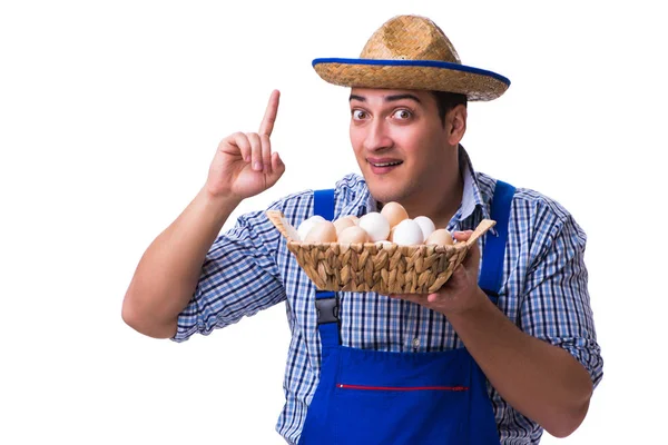 Hombre con sombrero de paja y huevos — Foto de Stock