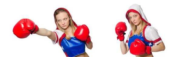 Boxeadora femenina aislada sobre fondo blanco — Foto de Stock