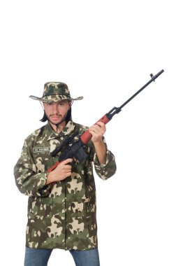 Asker beyaz izole silah ile