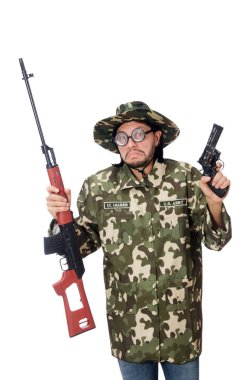 Asker beyaz izole silah ile