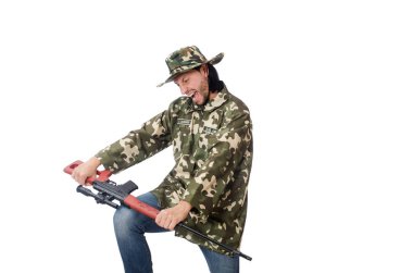 Asker beyaz izole silah ile