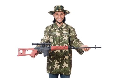 Asker beyaz izole silah ile