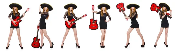 Vrouw met sombrero hoed en gitaar — Stockfoto