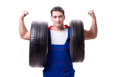 Lastik izole edilmiş beyaz arka planı olan süper kahraman.