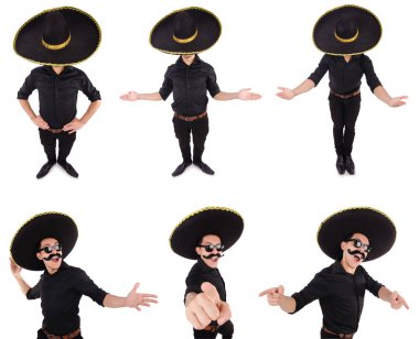 Meksika şapkası takan komik bir adam beyaz şapkalı.