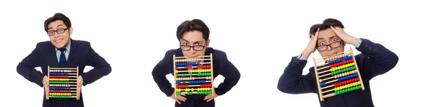 Grappige zakenman met abacus geïsoleerd op de witte — Stockfoto