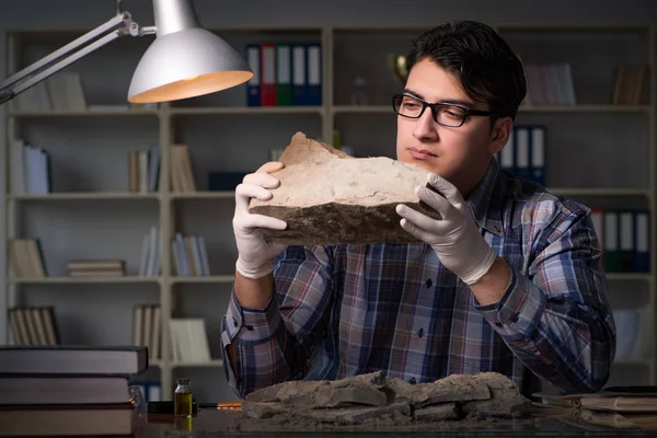 Archeoloog werkt laat in de avond in het kantoor — Stockfoto