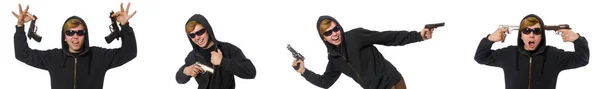 Agresywny człowiek z pistoletu na białym tle — Zdjęcie stockowe