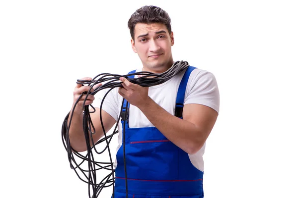 Человек, занимающийся ремонтом электричества — стоковое фото