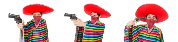 Zabawny meksykańskiej z bronią na białym tle — Zdjęcie stockowe