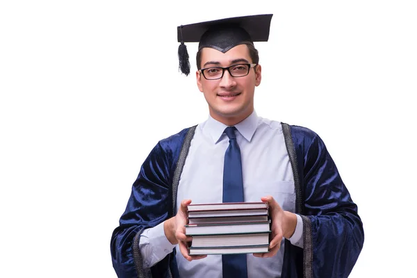 Jovem estudante graduando-se isolado no branco — Fotografia de Stock