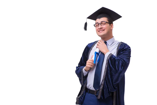Joven estudiante graduándose aislado en blanco —  Fotos de Stock