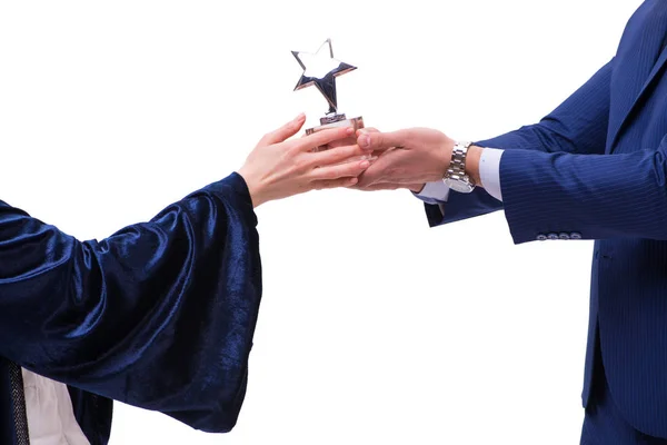 Student receiving diploma after graduation — Stock Photo, Image