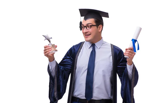 Ung man student examen isolerad på vitt — Stockfoto
