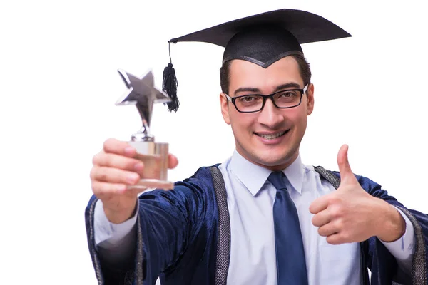 Joven estudiante graduándose aislado en blanco —  Fotos de Stock