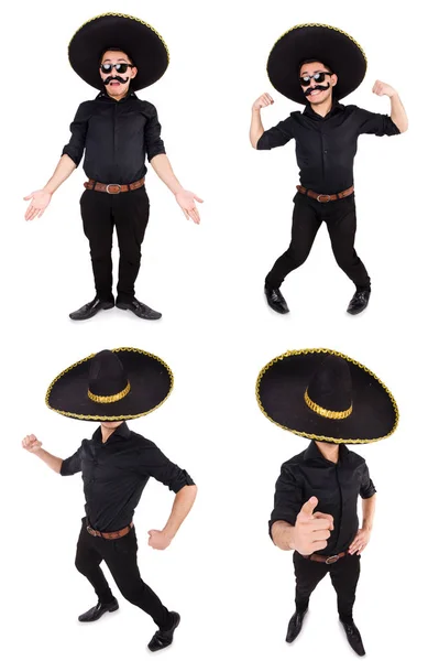 Rolig man bär mexikansk sombrero hatt isolerad på vitt — Stockfoto