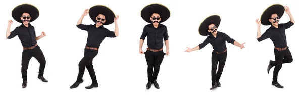 멕시코 솜브레로 모자를 쓰고 흰 옷을 입고 있는 웃긴 남자 — 스톡 사진