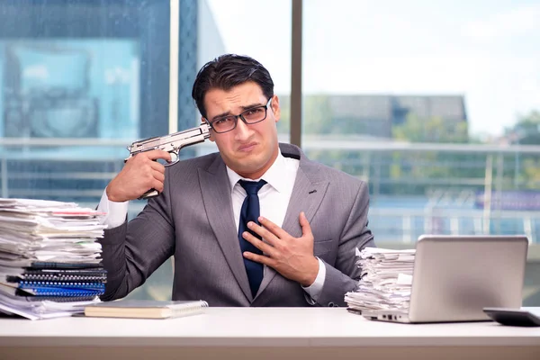Businessman committing suicide due to too much work — Stock Photo, Image