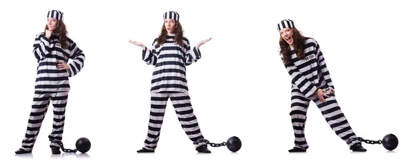 Gevangene in gestreept uniform op wit — Stockfoto