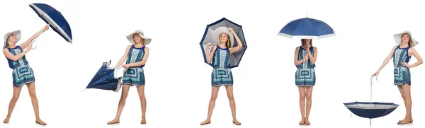 Collage di donna con ombrello isolato su bianco — Foto Stock