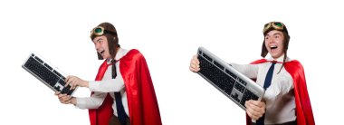 Beyaz klavyeli komik kahraman.