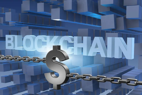 Concept de blockchain dans les entreprises modernes - rendu 3D — Photo