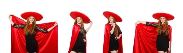 Мексиканка в красной одежде на белом — стоковое фото