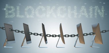 Blockchain modern iş - 3d render kavramı