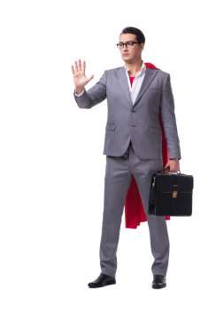 Beyaz arka plan üzerinde izole süper kahraman işadamı