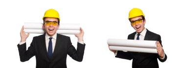 Beyaz üzerine çizimler yapan komik bir mimar.