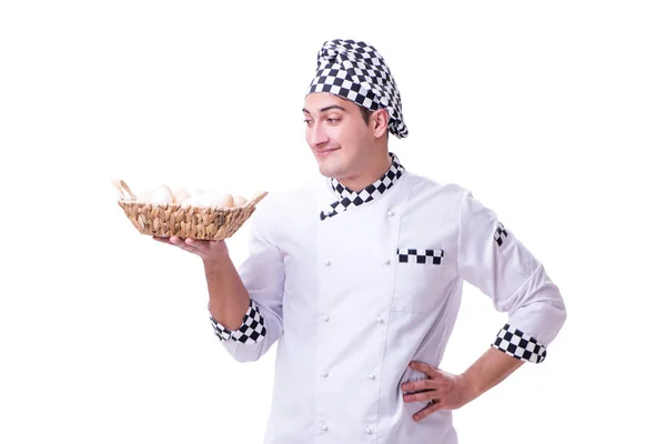 Chef-kok met een mandje met eitjes — Stockfoto