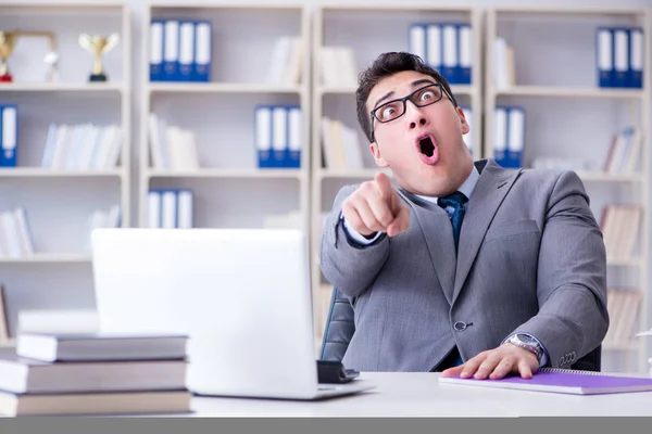 Funny businessman clown acting silly in the office — Stock Photo, Image