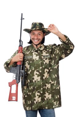 Asker beyaz izole silah ile