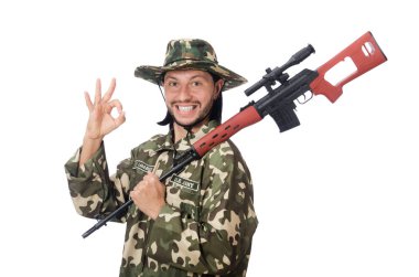 Asker beyaz izole silah ile