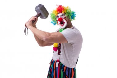 Beyaz arka planda çekici olan komik bir palyaço.