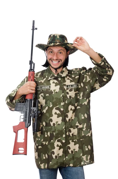 Asker beyaz izole silah ile