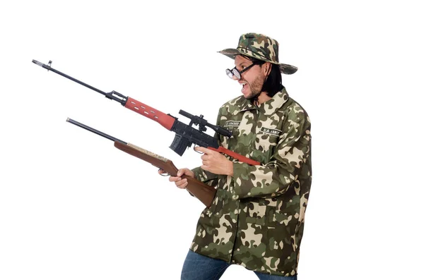 Voják se zbraní izolované na bílém — Stock fotografie