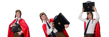 evrak çantası üzerinde beyaz izole komik burda