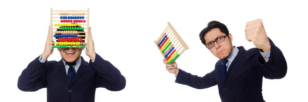 Funny businessman with abacus isolated on the white — Stock Photo, Image