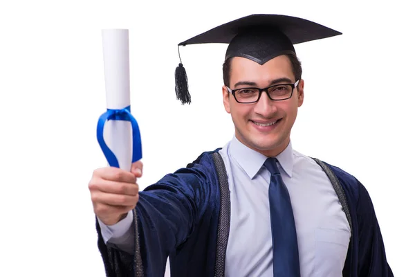 Νεαρός φοιτητής που αποφοιτά απομονωμένος στα λευκά — Φωτογραφία Αρχείου