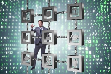 Engelleme zinciri kripto para birimi kavramında iş adamı