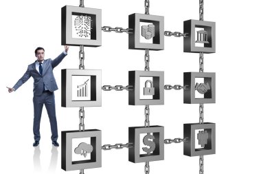 Engelleme zinciri kripto para birimi kavramında iş adamı