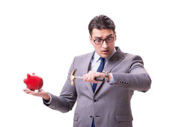 Kumbarayı dağıtan işadamı beyaz arkaplanı izole etti