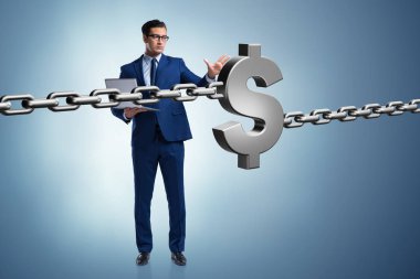 Engelleme zinciri kripto para birimi kavramında iş adamı