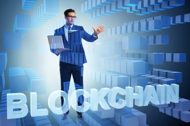 Engelleme zinciri kripto para birimi kavramında iş adamı