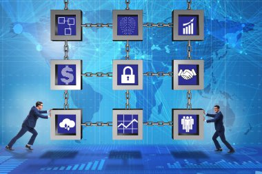 Engelleme zinciri kripto para birimi kavramında iş adamı